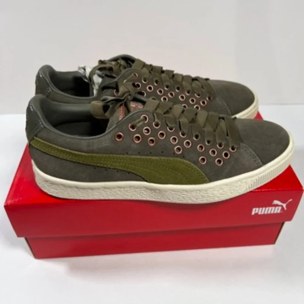 Puma Women's Size 7.5 Suede XL Lace VR Sneakers Green Olive Night Avocado Rivets